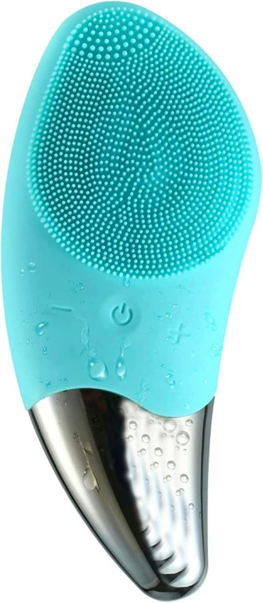 Spazzola elettrica viso in silicone verde acqua con setole a puntini e pulsanti
