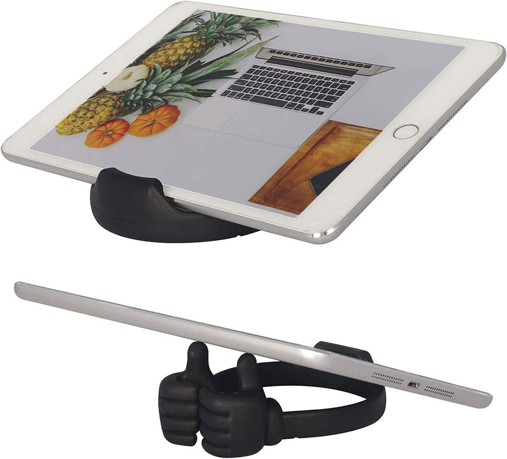 Supporto tablet flessibile nero per scrivania con due supporti a dita