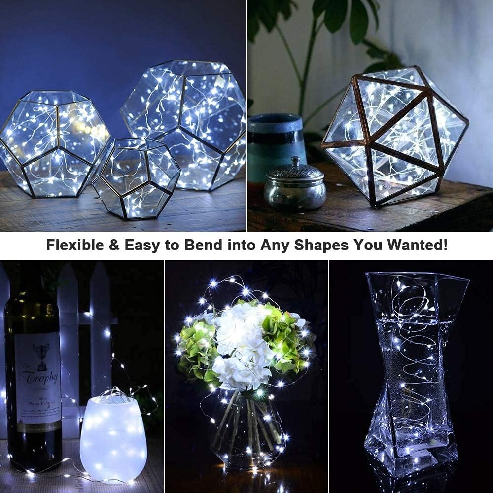Set luci natalizie a filo con 300 LED bianchi su decorazioni a forme geometriche