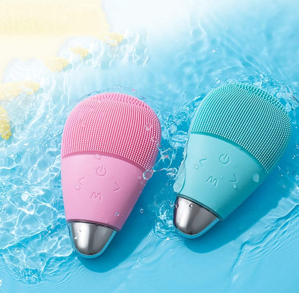 Set di 2 spazzole elettriche per pulizia del viso: rosa e azzurra, testine a puntini