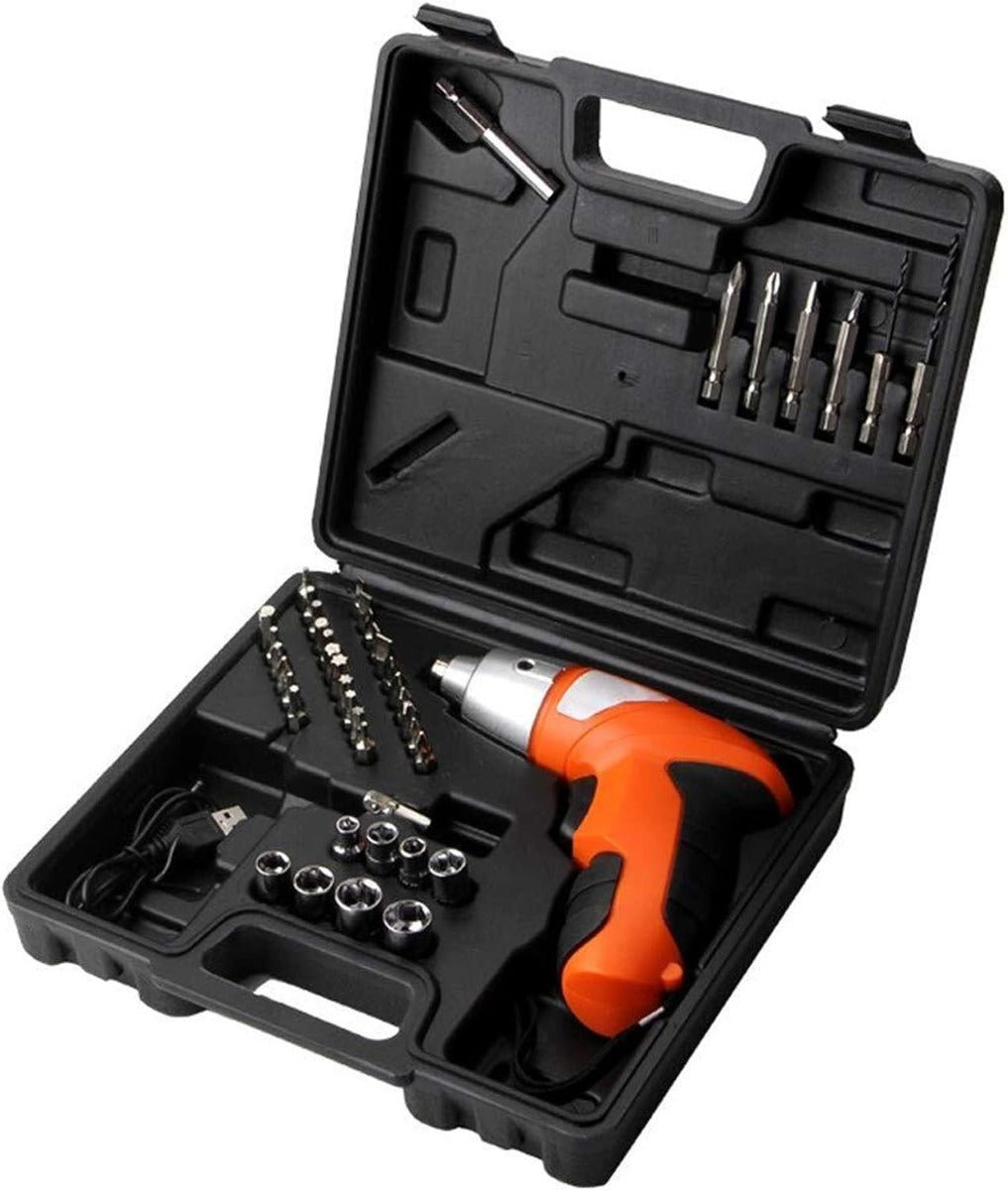 Trapano avvitatore wireless arancione in valigetta con inserti e punte