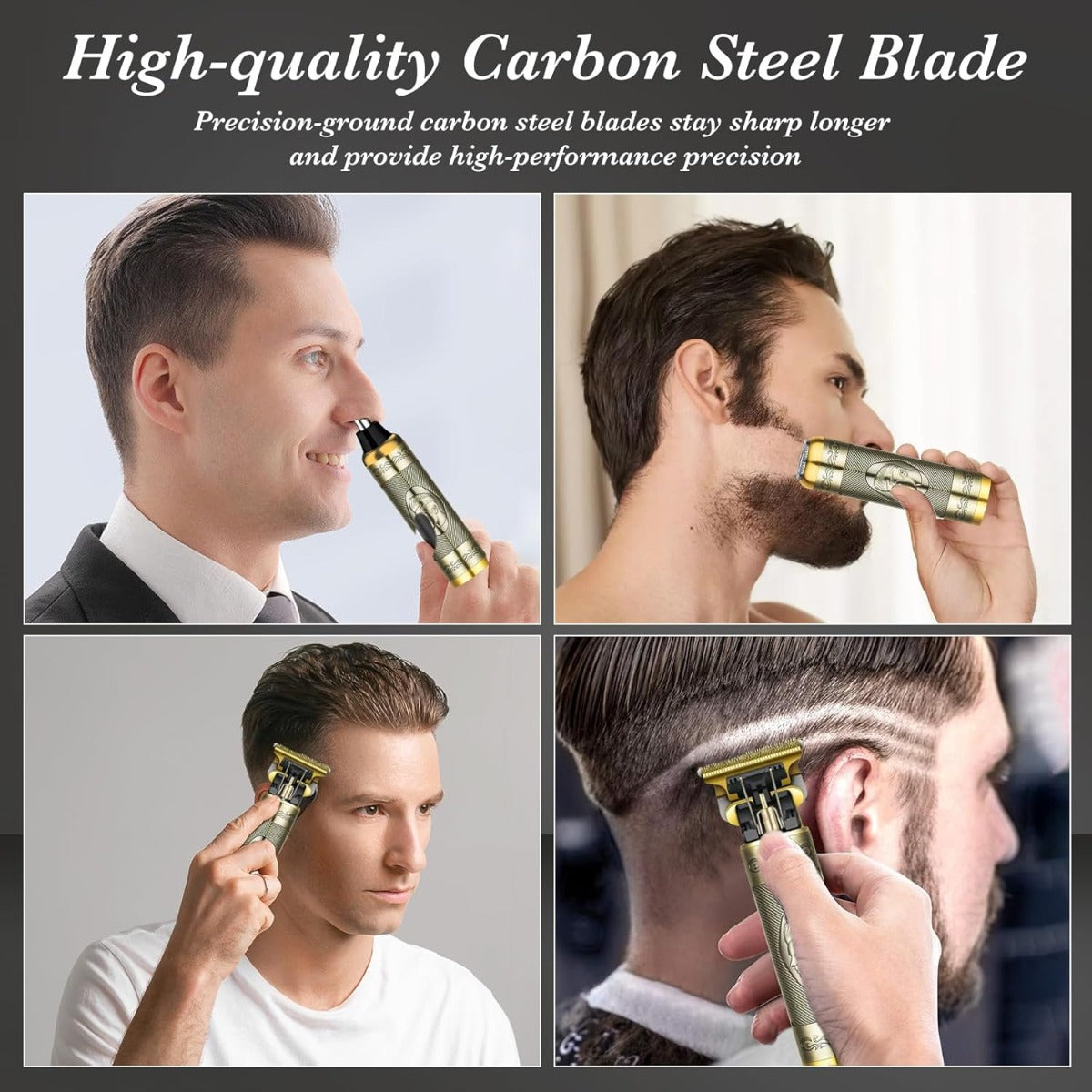 Regolabarba elettrico oro in mano, usato per regolare la barba