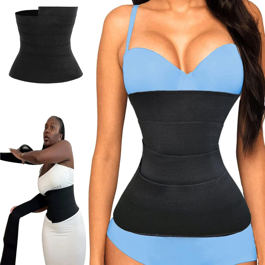 Fascia modellante nera con imbottitura blu, cintura snellente aderente in vita