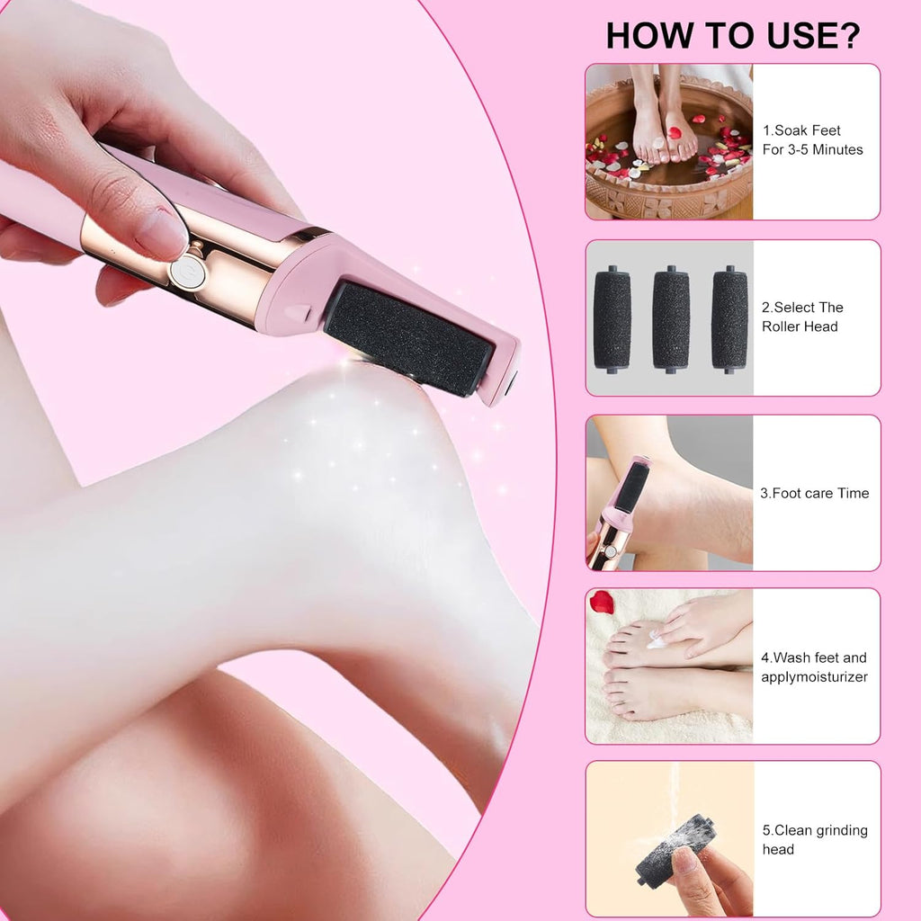 Pedicure Elettrico Professionale per Piedi – Lima Elettrica per Calli e Talloni – Rimuovi Pelle Morta – 3 Rulli Abrasivi – Display LED – Luce LED – Ricarica USB