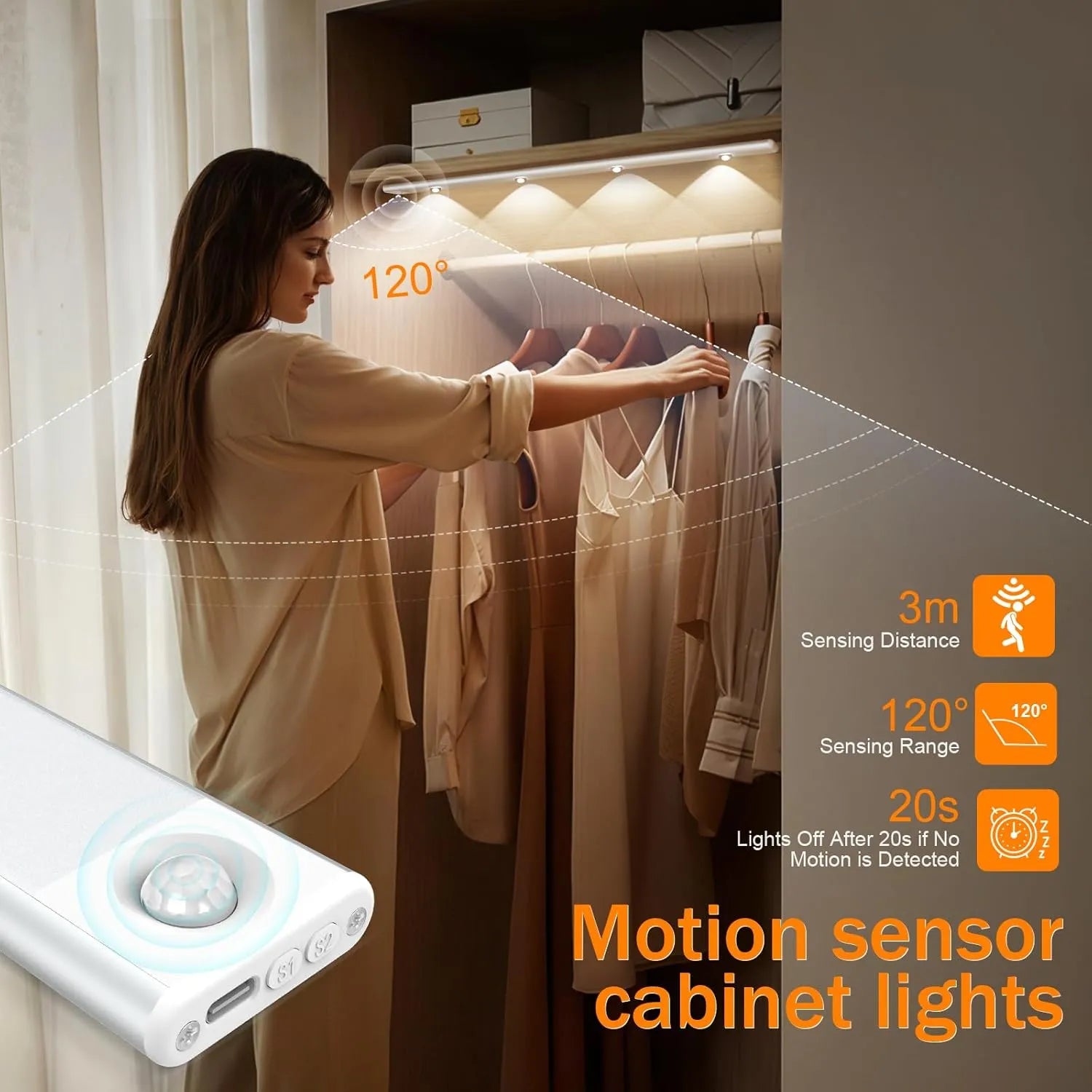 Luce LED Sottopensile 60 cm Ricaricabile con Sensore di Movimento