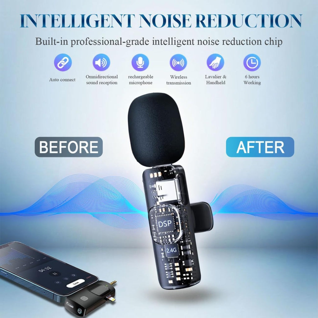 Microfono lavalier wireless nero con spugna e modulo interno