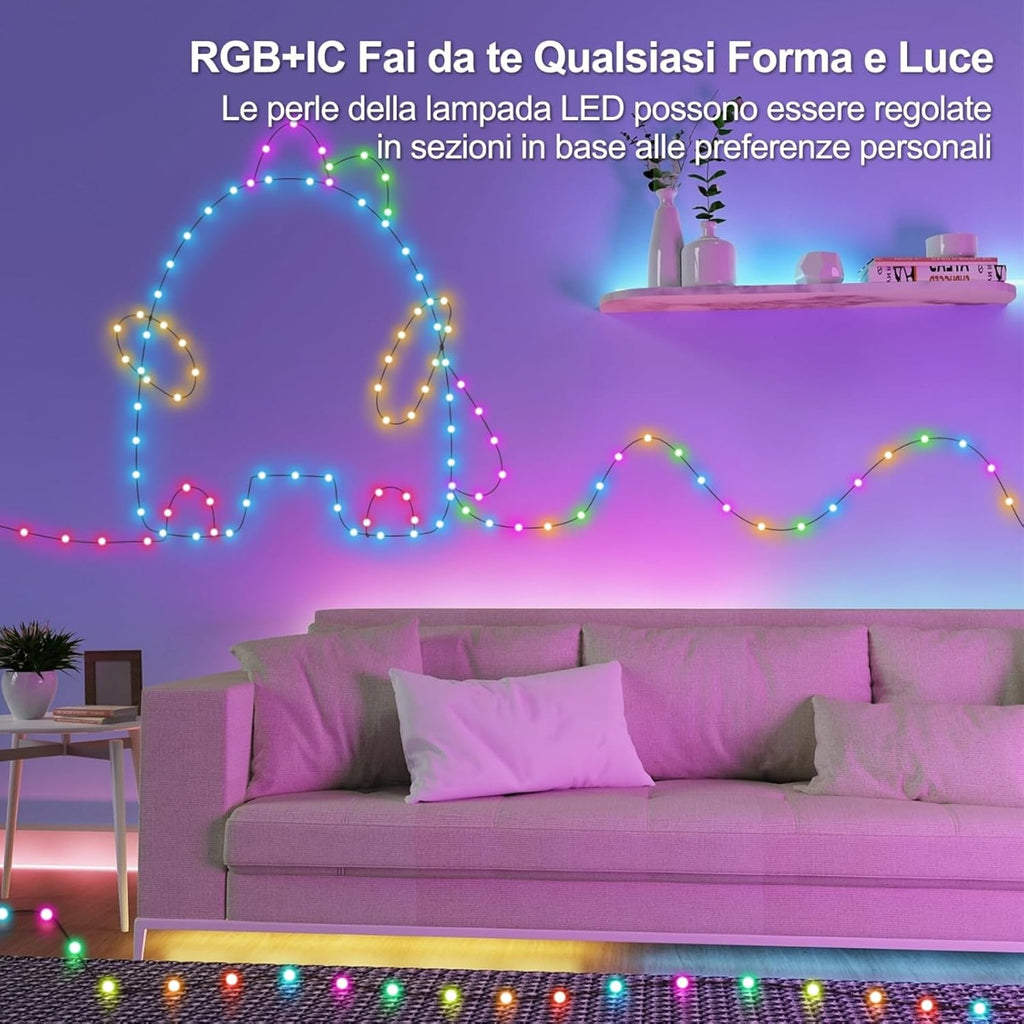 Catena di luci LED RGB su filo sottile con perline luminose