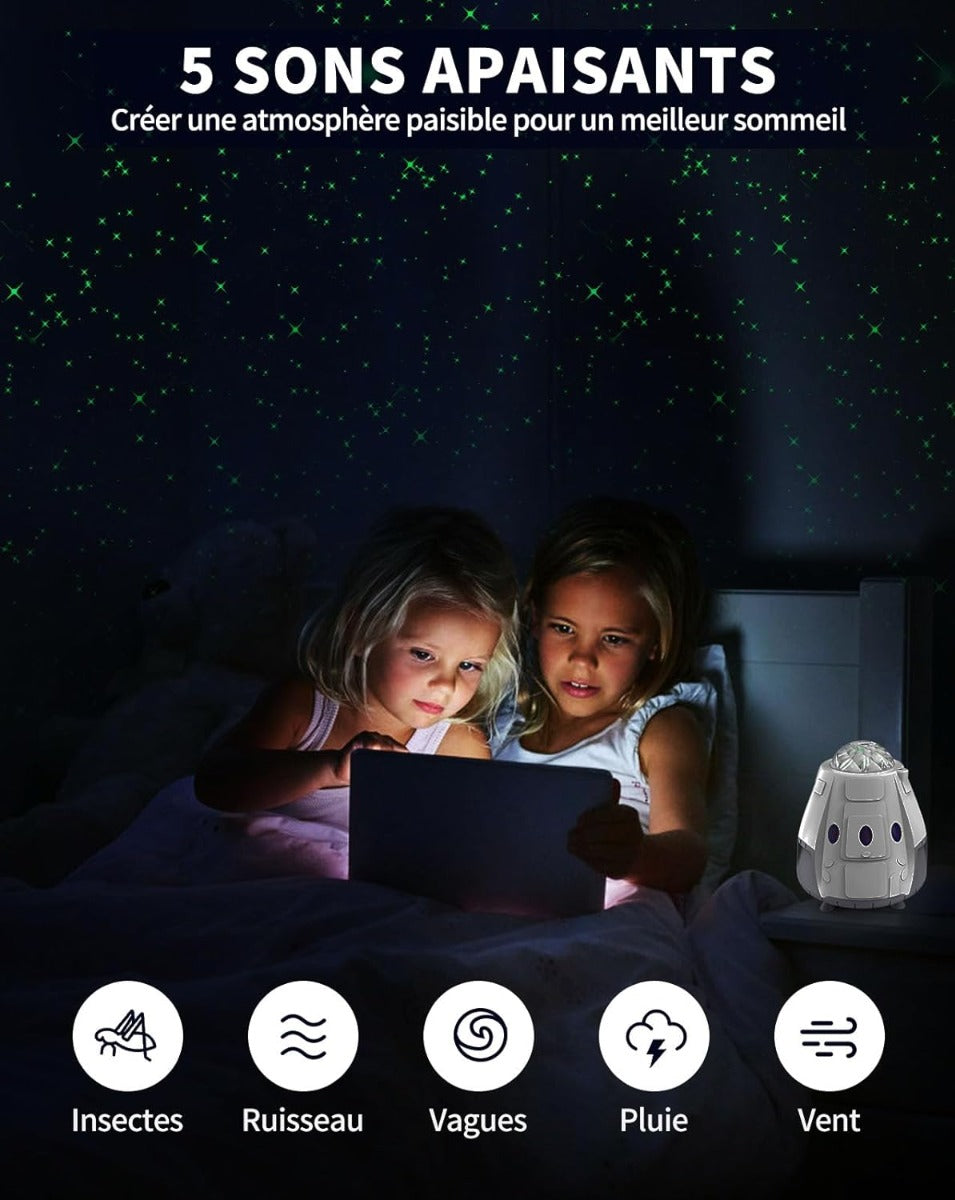 Projecteur a capsule spatiale blanc con luci multicolor et design robot