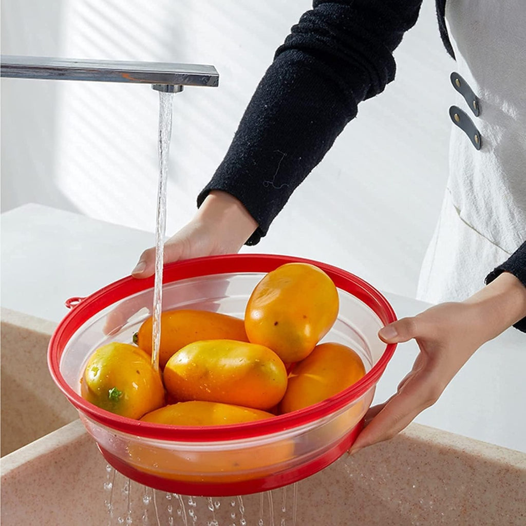 Coperchio anti-spruzzi microonde rosso con base trasparente forata