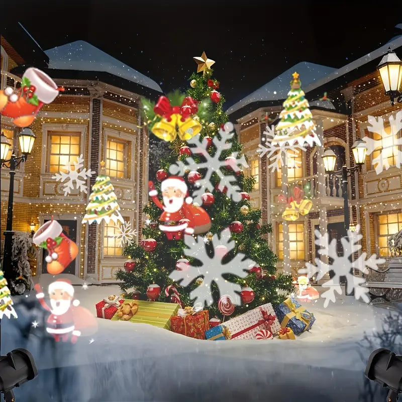 Proiettore natalizio con effetto fiocchi di neve, albero e pupazzi proiettati