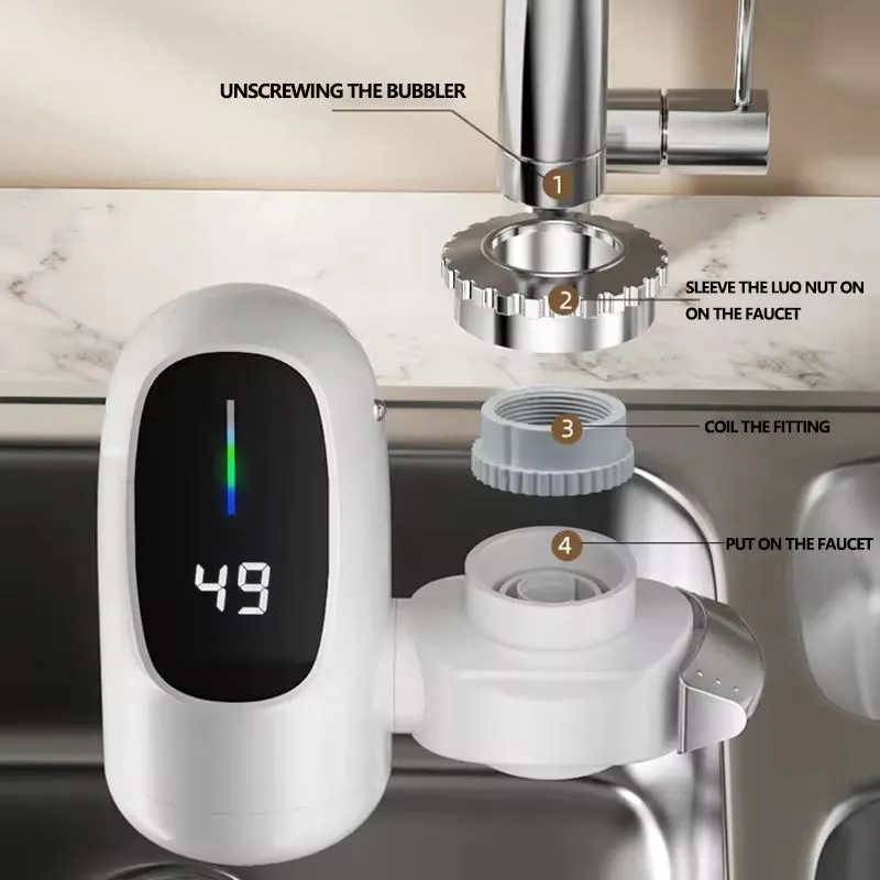 Scaldabagno Elettrico Istantaneo 3000W con Rubinetto e Display Digitale – Riscaldamento in 3 Secondi per Cucina e Bagno