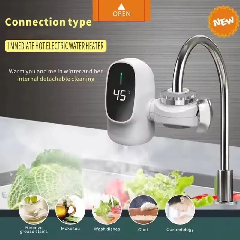 Scaldabagno Elettrico Istantaneo 3000W con Rubinetto e Display Digitale – Riscaldamento in 3 Secondi per Cucina e Bagno