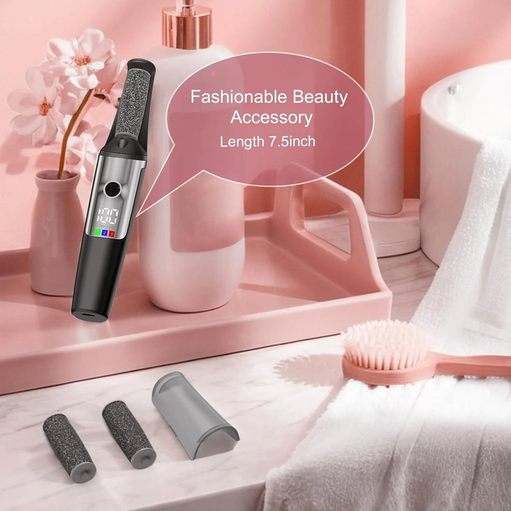 Pedicure Elettrico Professionale per Piedi – Lima Elettrica per Calli e Talloni – Rimuovi Pelle Morta – 3 Rulli Abrasivi – Display LED – Luce LED – Ricarica USB