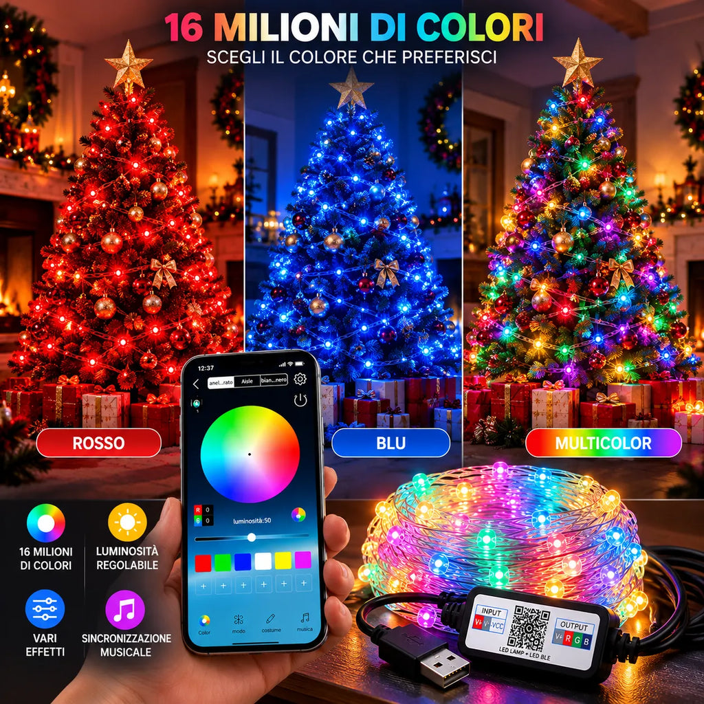Luci LED RGB con controller app e selezione rosso, blu e multicolor