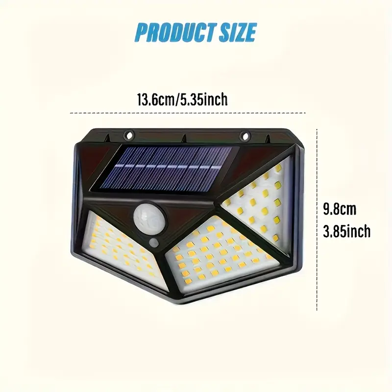 Luce solare LED con sensore movimento, corpo nero, pannello solare e moduli LED