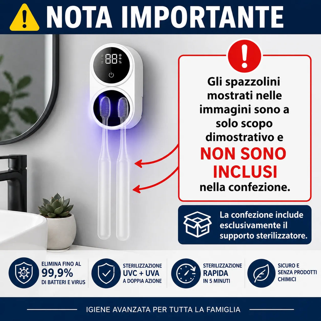Sterilizzatore UV per spazzolini bianco con display LED e vano interno per testine