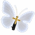 Decorazione natalizia a farfalla LED: ali traslucide bianche, corpo dorato, base nera