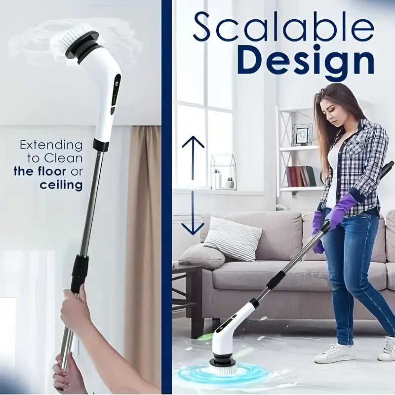 Spazzola elettrica senza fili con tubo estensibile e testina tonda per pavimenti