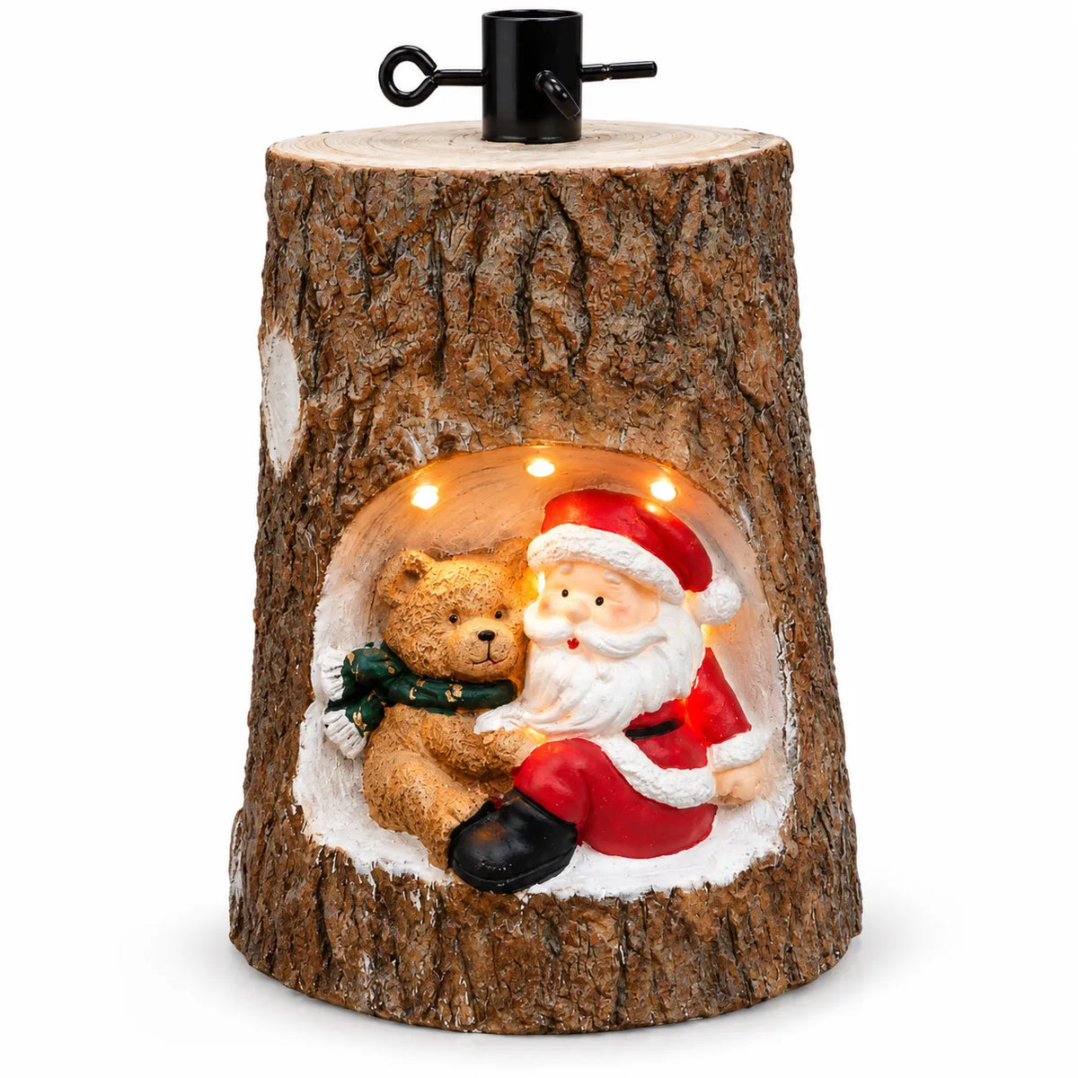 Decorazione luminosa a tronco effetto legno con Babbo Natale e orsetto, 45 cm