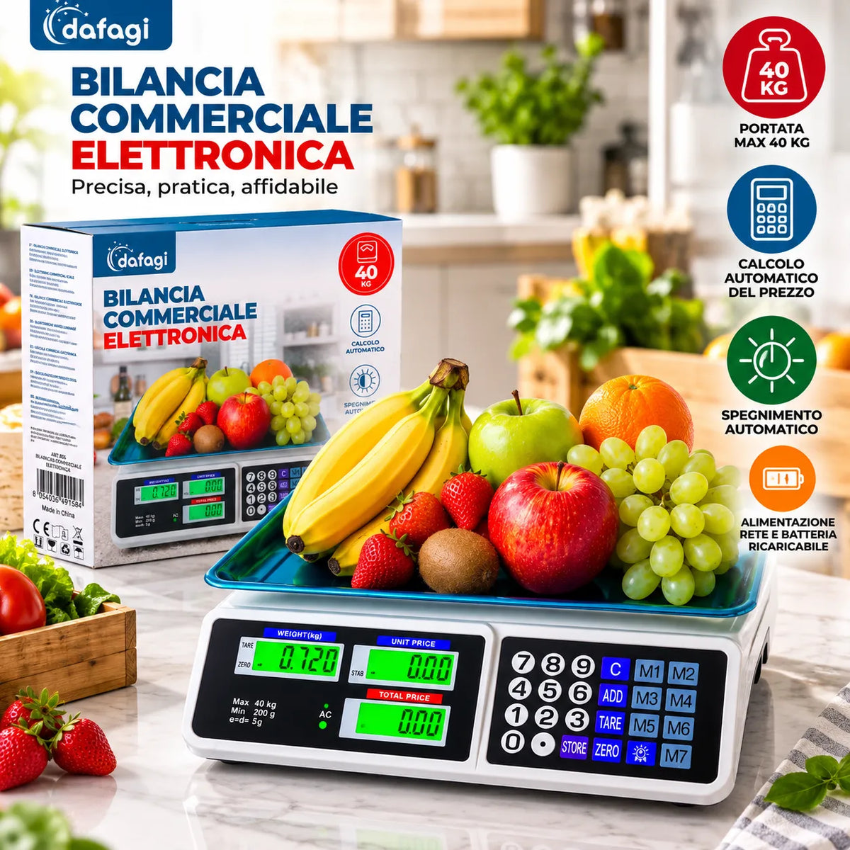Bilancia commerciale digitale con doppio display LCD e piano in acciaio inox