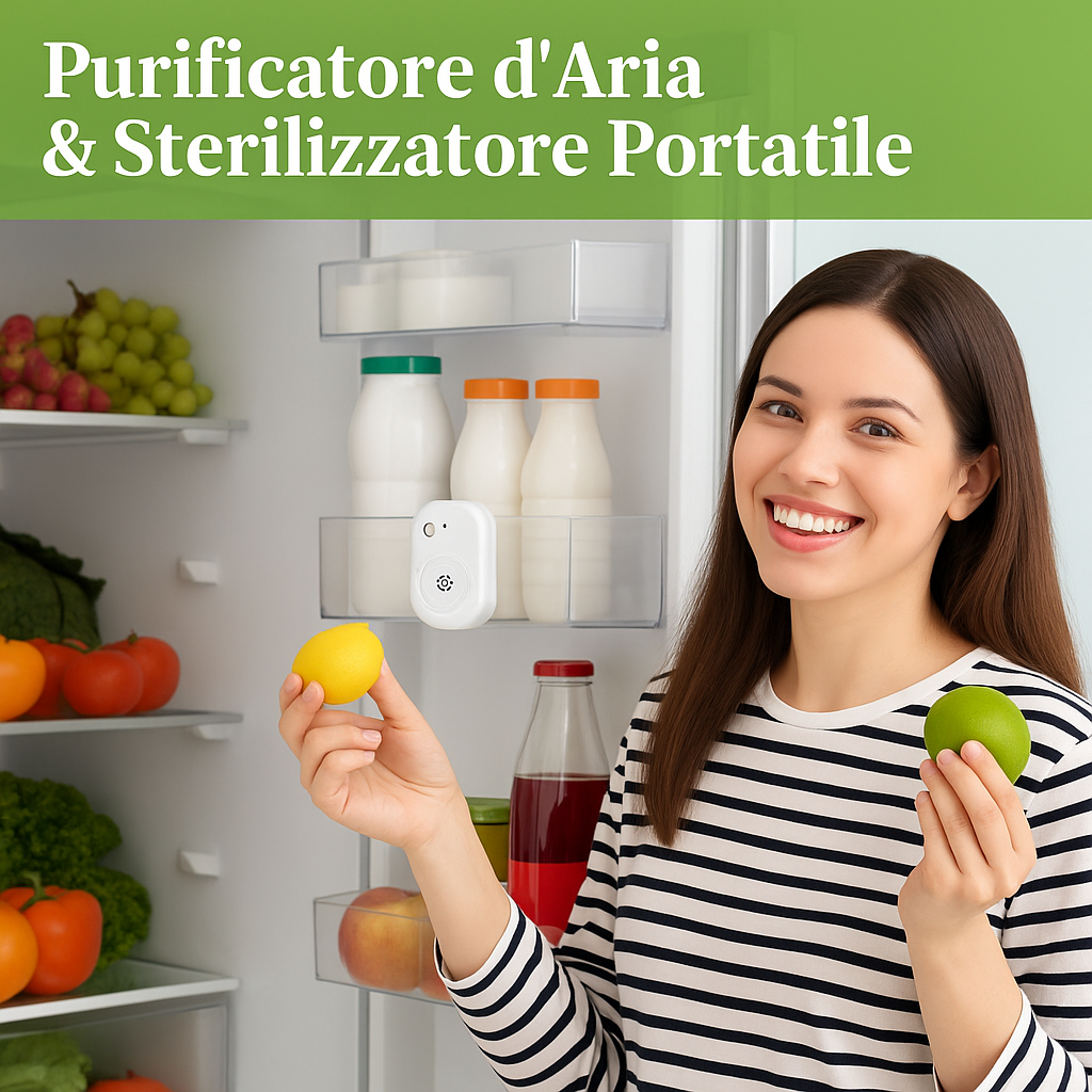 Mini purificatore d’aria per frigorifero bianco con griglia e tasto sul davanti