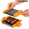Piastra grill microonde antiaderente con maniglie arancioni e superficie rigata