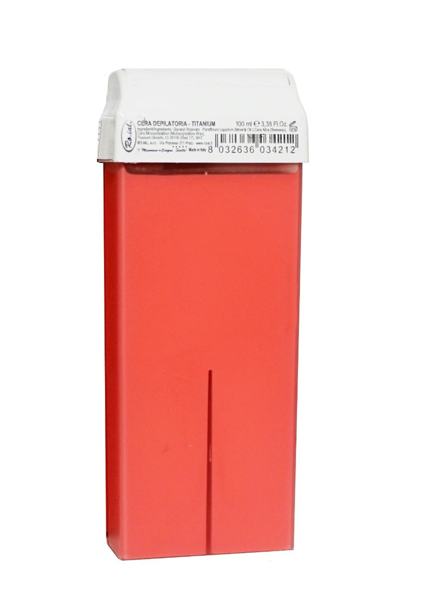 Cartuccia di cera depilatoria rossa con coperchio bianco