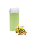 Cartuccia di cera depilatoria verde con rullo e olio di argan in vaschetta