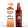 Olio spray protettivo per capelli in flacone arancione con erogatore