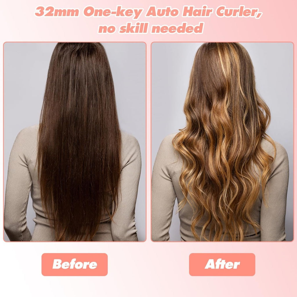 Ferro arricciacapelli automatico rosa con onde definite, guida di inserimento capelli