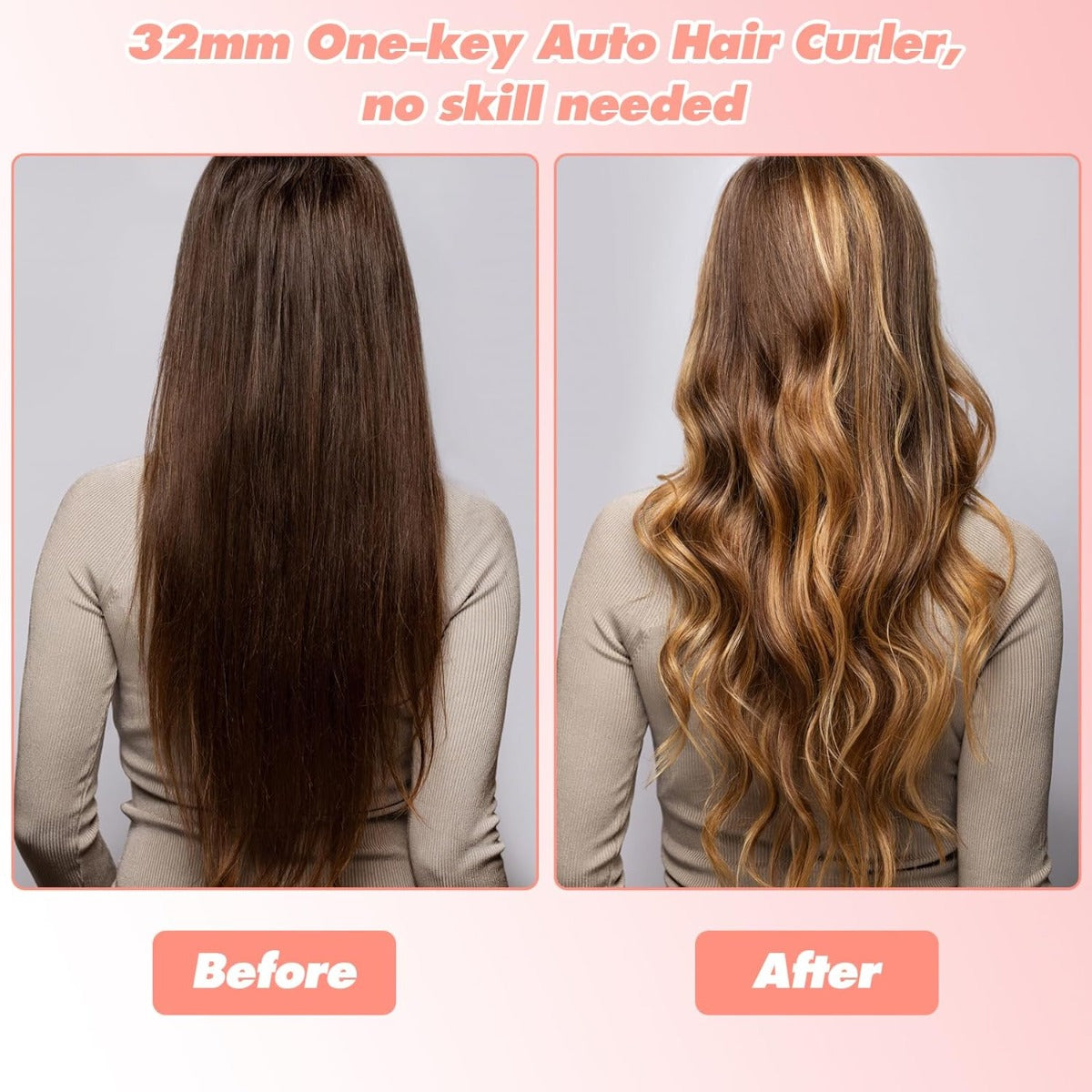 Ferro arricciacapelli automatico rosa con onde definite, guida di inserimento capelli