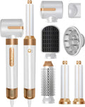 Styler per capelli 7-in-1 bianco e oro con accessori: phon, diffusore e arricciacapelli
