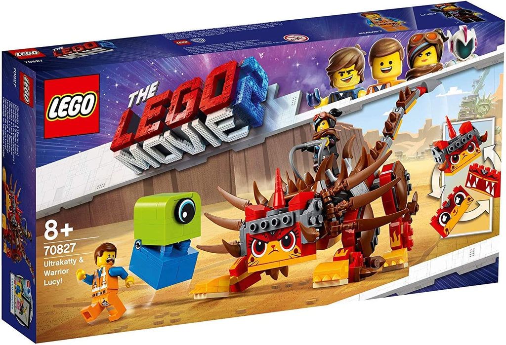 Scatola LEGO Movie 2 70827 con robot rosso e personaggi su terreno