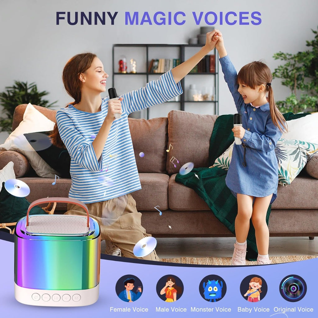 Altoparlante Bluetooth portatile multicolore con maniglia e griglia in tessuto chiaro