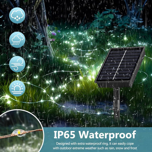 3 x Luci Solari da Esterno 10m – 100 LED Luce Bianca Fredda – 8 Modalità di Illuminazione – Impermeabili IP65 – Catena Luminosa per Giardino, Patio, Matrimonio, Feste