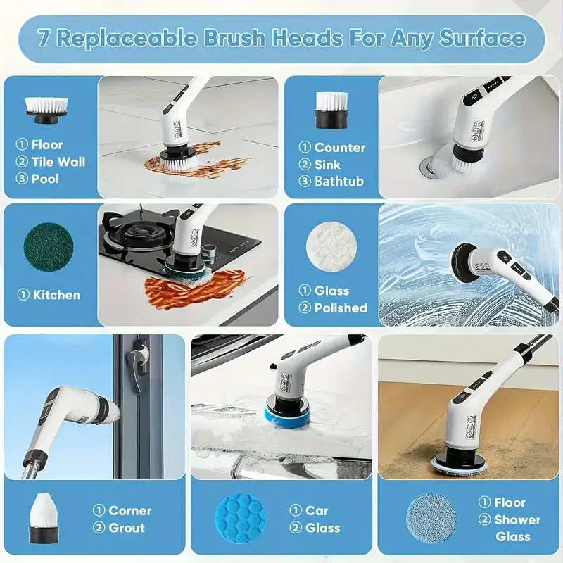 Set di testine sostituibili per spazzola elettrica senza fili: spugne, spazzole e dischi