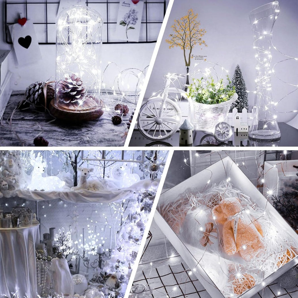 3 x Luci Solari da Esterno 10m – 100 LED Luce Bianca Fredda – 8 Modalità di Illuminazione – Impermeabili IP65 – Catena Luminosa per Giardino, Patio, Matrimonio, Feste