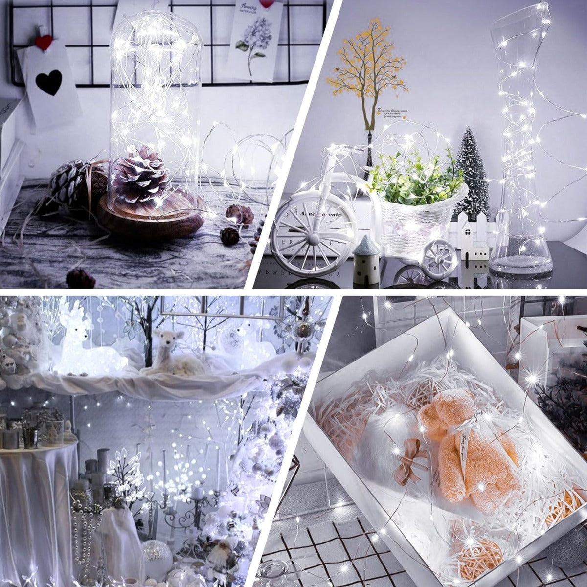 3 x Luci Solari da Esterno 10m – 100 LED Luce Bianca Fredda – 8 Modalità di Illuminazione – Impermeabili IP65 – Catena Luminosa per Giardino, Patio, Matrimonio, Feste
