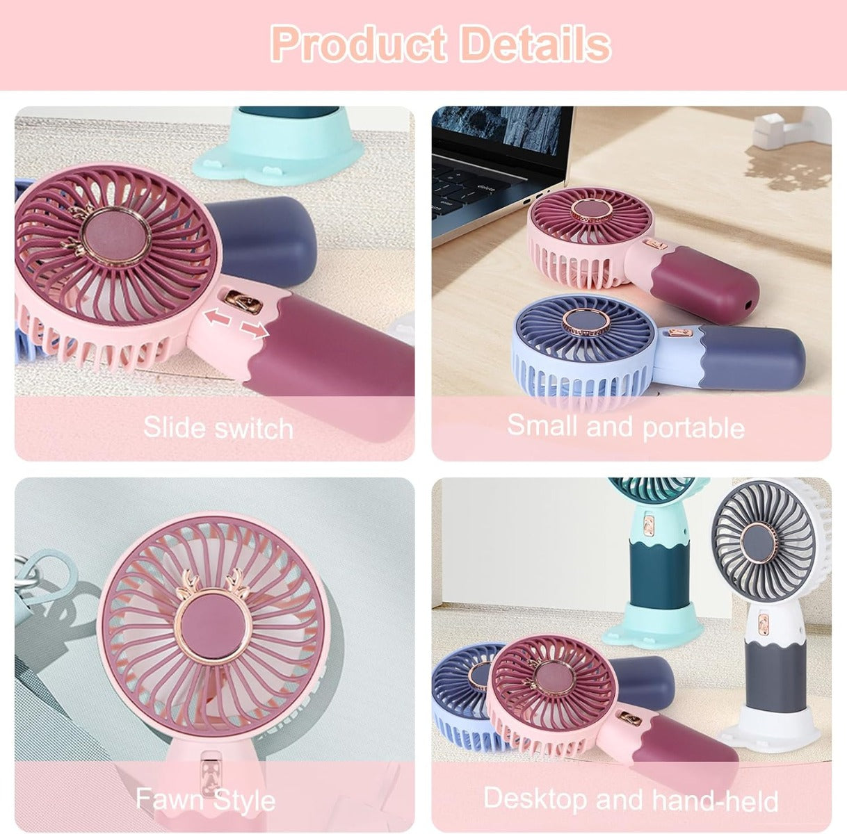 Ventola da Viaggio con Supporto per Telefono – Mini Ventilatore da Scrivania Portatile, Compatto, Rinfrescante per Casa e Ufficio