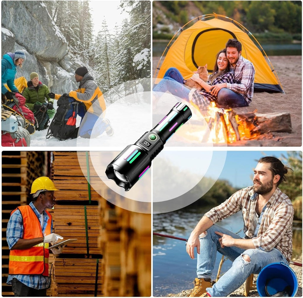 Torcia elettrica LED potente, zoom regolabile, impermeabile, ideale per campeggio e uso esterno