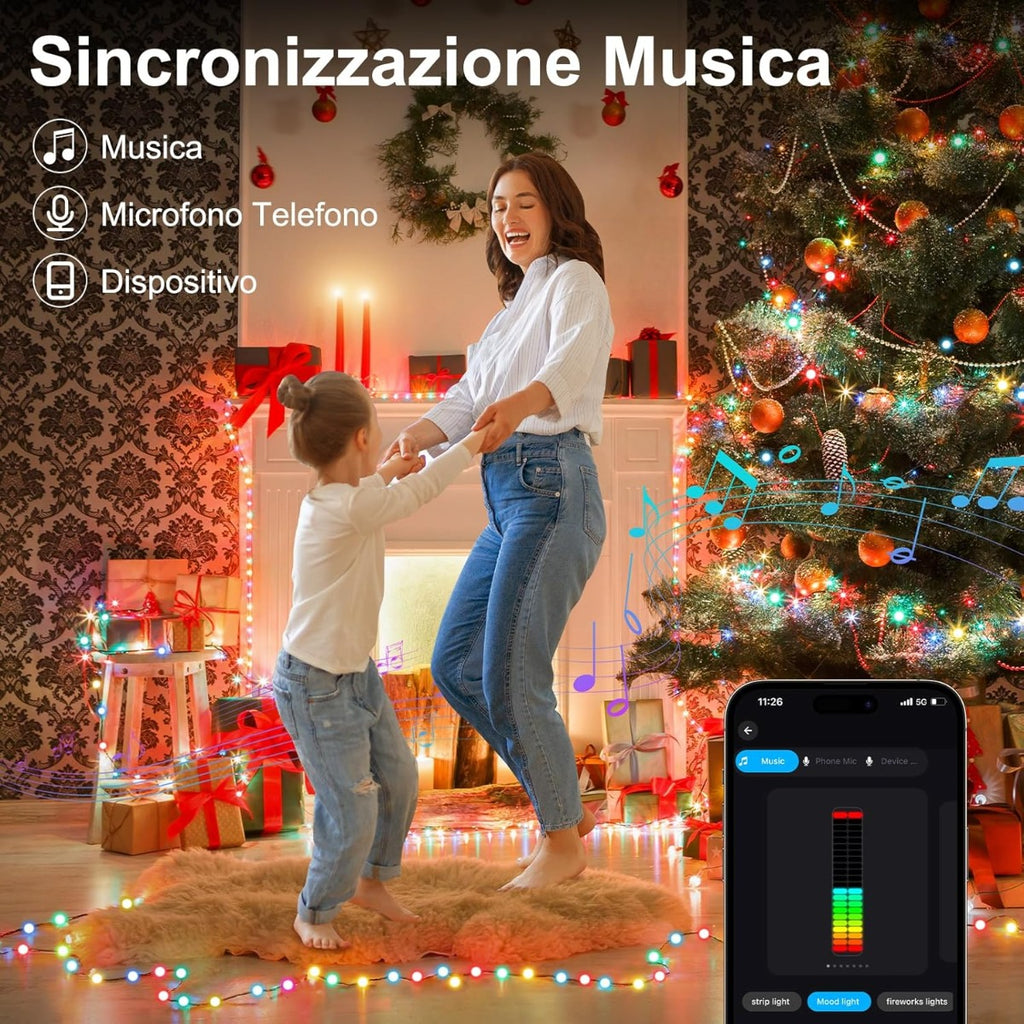 Luci LED RGB con sincronizzazione musicale controllate da app su smartphone