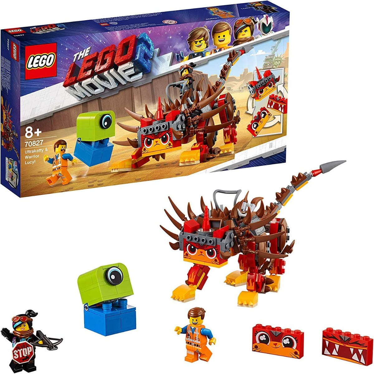 Scatola LEGO Movie 2 70827 e robot rosso completo con personaggi