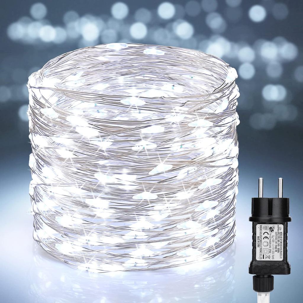 Catena luminosa su filo 300 LED, luce bianco freddo, con alimentatore