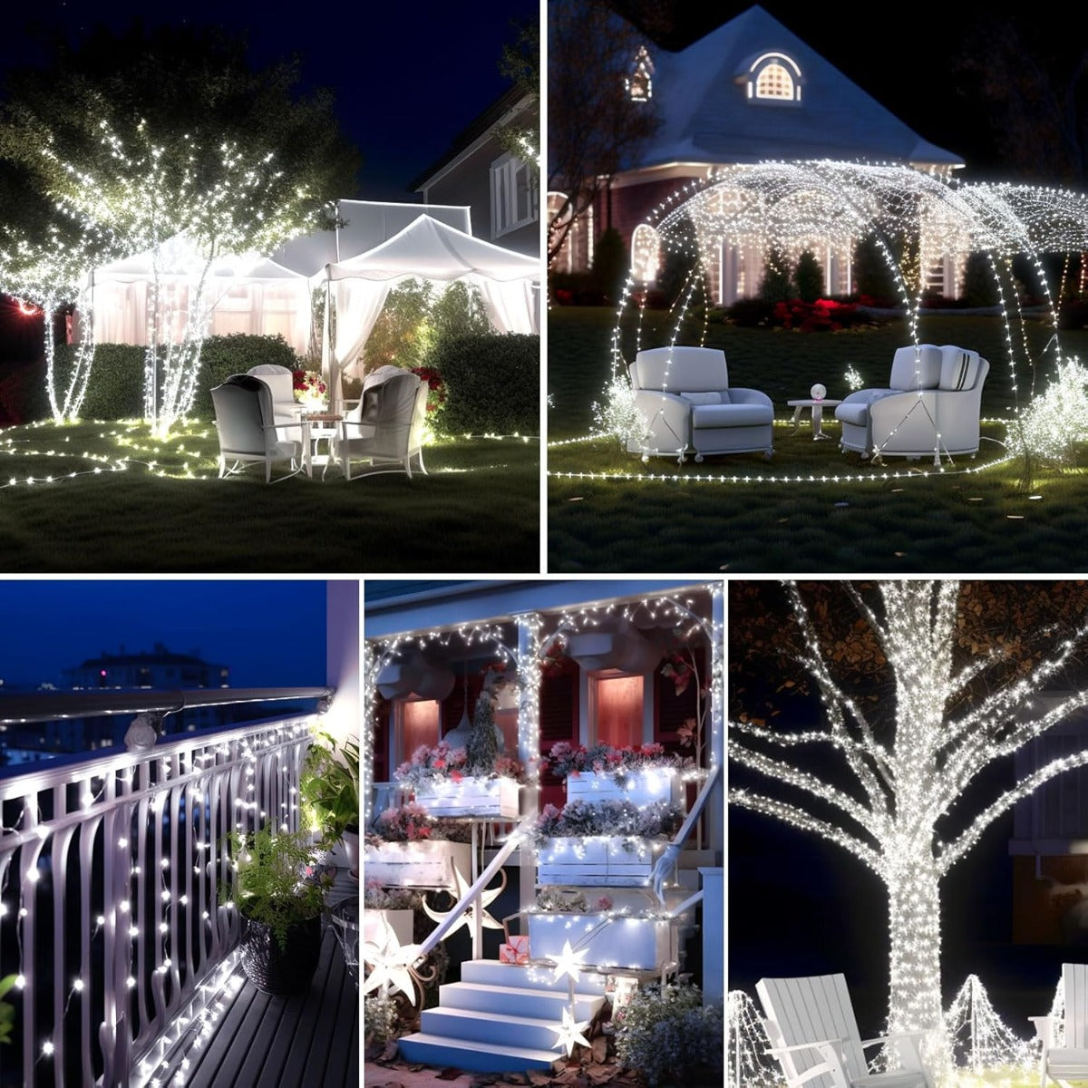3 x Luci Solari da Esterno 10m – 100 LED Luce Bianca Fredda – 8 Modalità di Illuminazione – Impermeabili IP65 – Catena Luminosa per Giardino, Patio, Matrimonio, Feste
