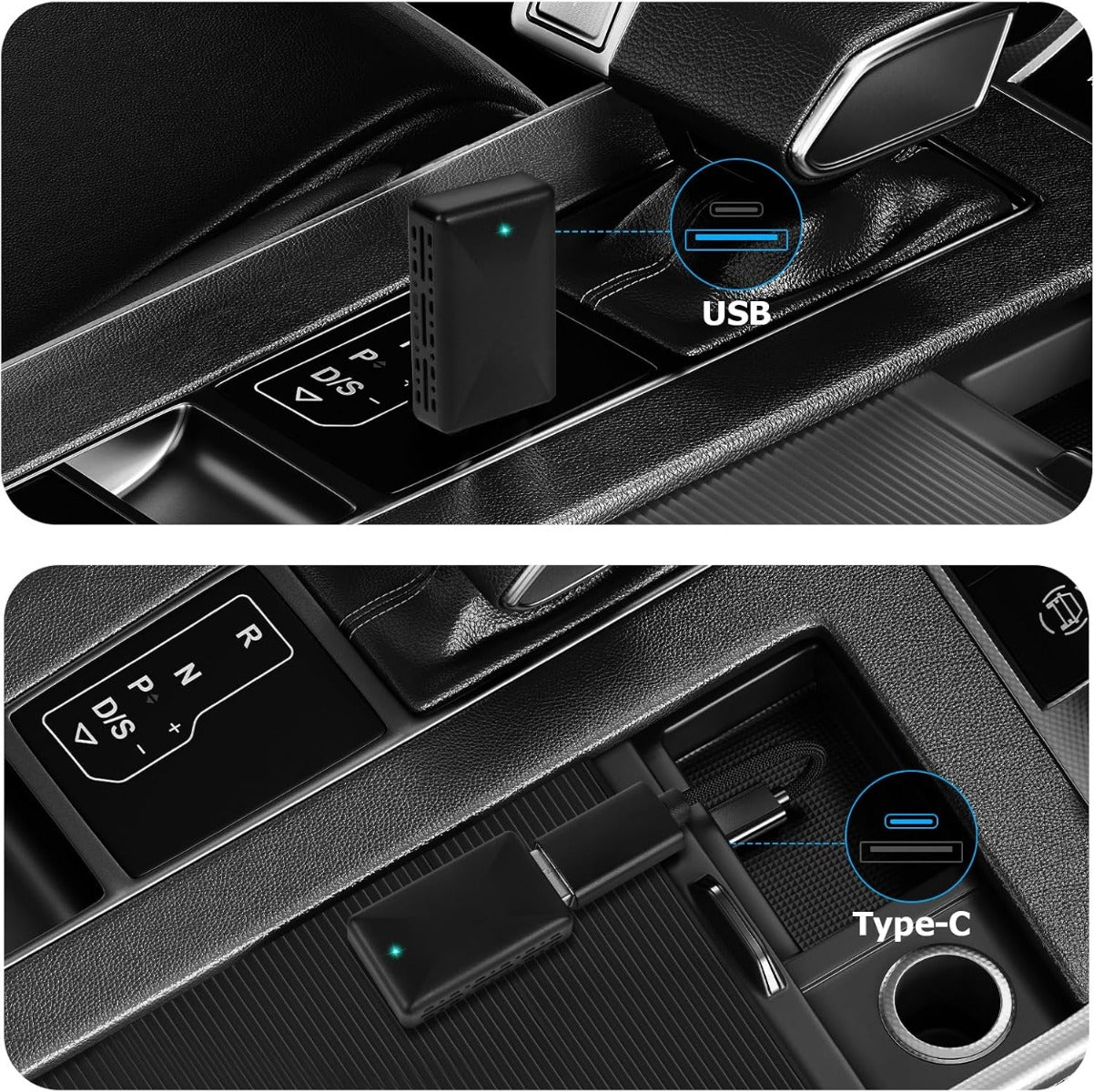 Adattatore wireless 2 in 1 nero con porta USB e spia LED verde