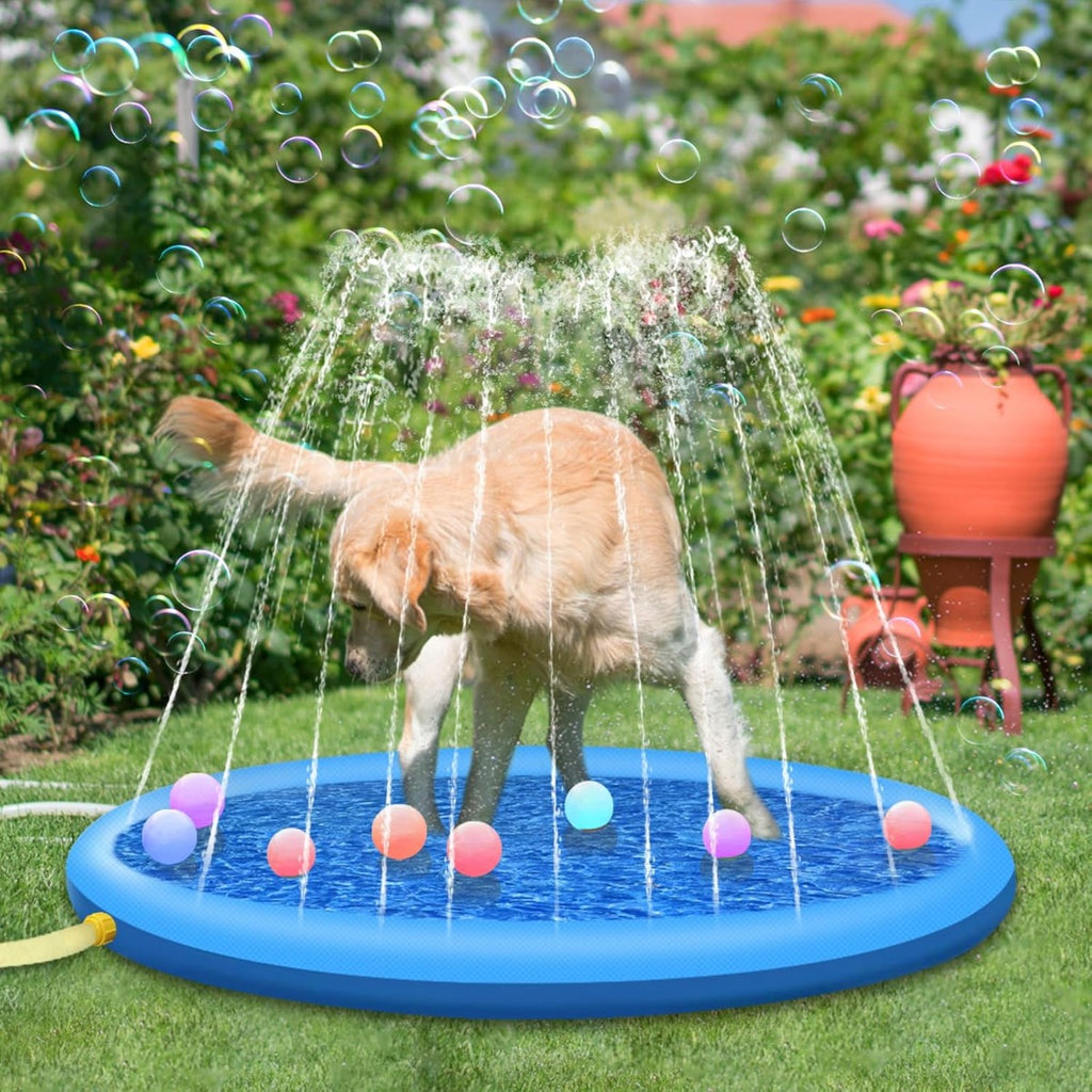Tappetino antischizzo in PVC tondo blu con spruzzi d’acqua e giochi colorati