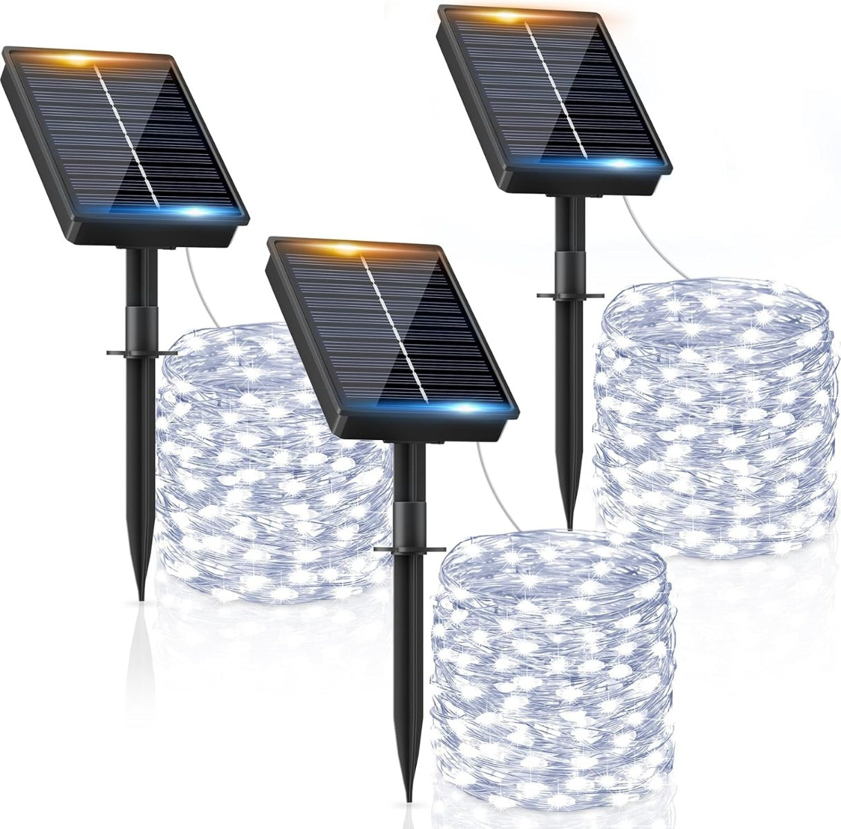 3 x Luci Solari da Esterno 10m – 100 LED Luce Bianca Fredda – 8 Modalità di Illuminazione – Impermeabili IP65 – Catena Luminosa per Giardino, Patio, Matrimonio, Feste