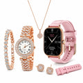 Orologio intelligente da donna con cinturino rosa, quadrante nero e dettagli scintillanti