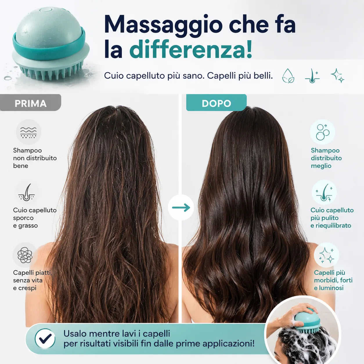 Spazzola massaggiante elettrica per cuoio capelluto azzurro con setole