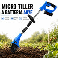 Micro coltivatore a batteria blu e nero, asta allungata, impastatore rotante a terra